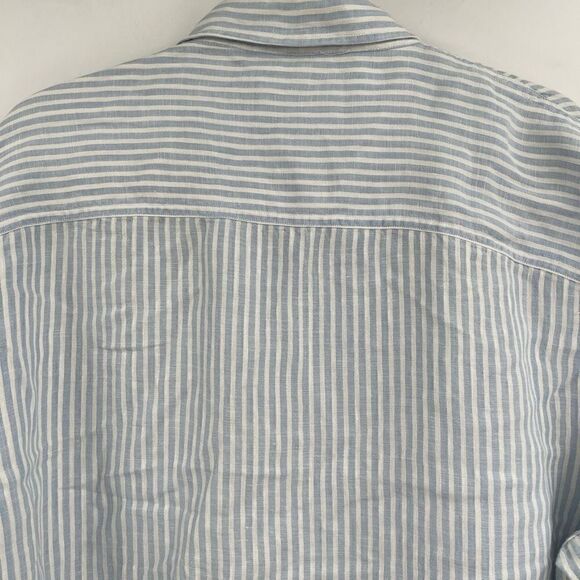 Ernest Sewn Blue White Stripe Patrick Assaraf Casual Button Down Shirt Size 5 - Picture 7 of 7